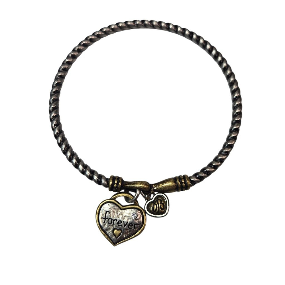 Brighton Bracelet Always Forever Bangle Retired Silvertone Goldtone Hearts